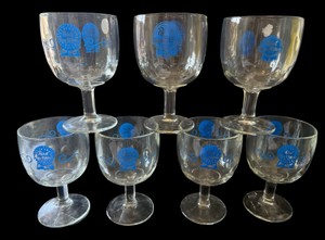 Set of Seven Vintage Pabst Blue Ribbon Beer Goblets