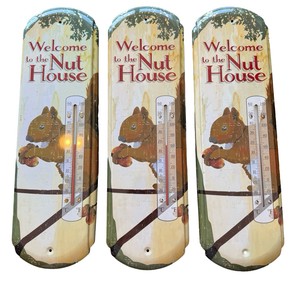 Three Metal Squirrel Themed Thermometers