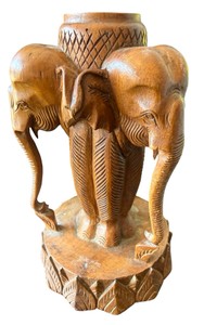 Hand Carved Teak Elephant Candle Holder