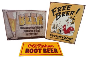 Set of 3 Metal Beer Signs