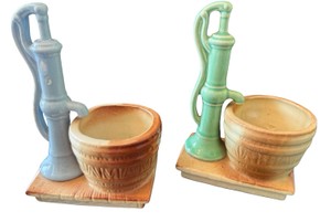 Two Smal Water Pump & Barrel Planters