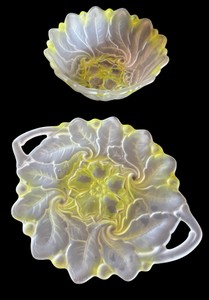 Vintage Indiana Frosted Glass & Green Wild Rose Depression Glass