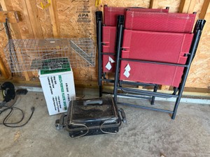 Weber Grill, Folding Chairs, Live Trap & Plastic Sheeting