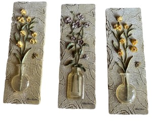 3-piece Floral Resin Wall Plaques