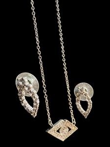 Rhinestone & Silver Tone Necklace & Earring Set