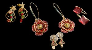 Four Pairs of Red Hue & Christmas Earrings