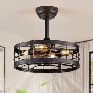 HINNIXY 16.5 in. Indoor Black Ceiling Fan Caged Ceiling Fan with Lights and Remote Industrial Enclosed Ceiling Fan