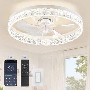 (2) HINNIXY 20 in. Smart Indoor Fresh White Crystal Flush Mount Color Changing LED Ceiling Fan with Light Kit and Remote App Control