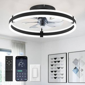 MOKSILED 20 in. Black Indoor Dimmable LED Modern 6-Wind Speeds Low Profile Ceiling Fan with Lights and Remote, Bedroom