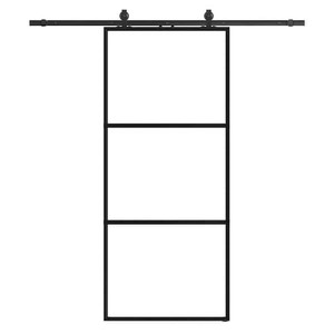 SOCBAZZAR 36 in. W. x 84 in. Full-lite Tempered Clear Glass Black Metal Frame Interior Sliding Barn Door with Hardware kit