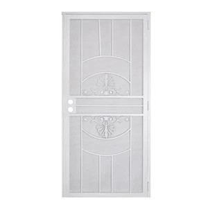 US Door and Fence 32 in. x 80 in. Empress White Steel Surface Mount Outswing Security Door with Perforated Steel Screen Inlay