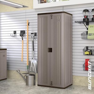 Suncast Plastic Freestanding Garage Cabinet in Platinum (40 in. W x 80 in. H x 20 in. D)
