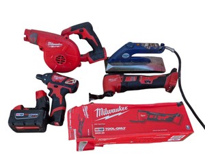Milwaukee M18/M12 Tool Lot With Batteries, 2 Multi-Tools, Screwdriver, Blower & Roberts Cool Shield Iron