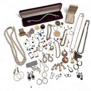 Large Mixed Jewelry Lot With Necklaces, Bracelets, Earrings, Pins & Boxes