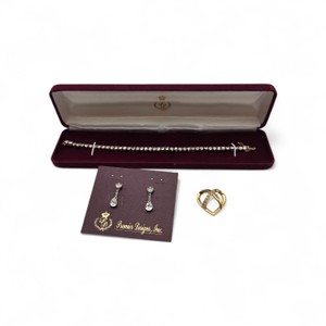 Premier Designs Silver Ice Bracelet, Crystal Icicle Earrings & Gold-Tone Heart Pin