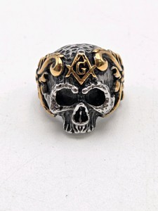 Masonic Skull Ring with Gold-Tone Accent Design