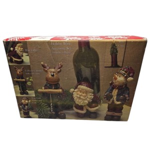 Holiday Wine Accessory Gift Set 5 Piece Christmas Santa Reindeer Corkscrew
