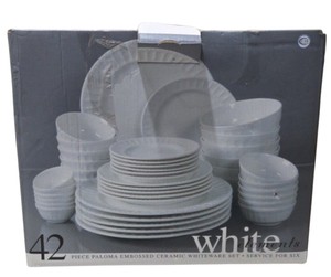 42 Piece White Elements Paloma Embossed Ceramic Dinnerware Set