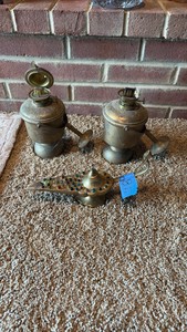 (2) Antique Carbide lamps jeweled Alladins lamp
