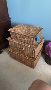 (3) Willow wicker baskets, 16L 18L &amp 19L