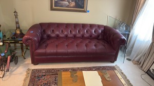 Red leather couch 7 long