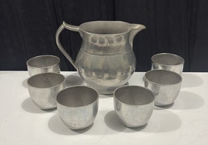 Pewter Pitcher with 6 Pewter Cups