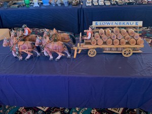 Large Vintage Lowenbrau Horse Drawn Beer Wagon