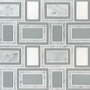 Soho Stax Geometric Tile 12Lx11W - 0.94 sq ft  sheet  Retail $36sheet  10 sheets in box  a mix of stone and glass. Use these as a countertop or backsplash tile to create a beautifully interesting kitchen, or feature it as a patterned wall tiles