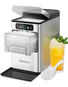 SenCre Nugget Ice Maker 40lbs/Day, Countertop Ice Maker Soft Chewable Ice, Retail $500,  Ice Makers One-Click & Self-Cleaning, Crushed Pellet Ice Machine with Scoop&Basket for Home/Kitchen/Office, Stainless Silver