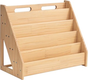 5 Tier Pine Wood Bookshelf Book Holder Wooden Kids Book Rack - Assembly Required - Natural for Kids Room Study Room Play Room Books Magazines Storage Organizer