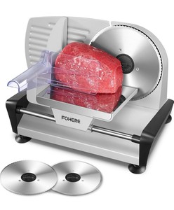 FOHERE 200W Meat Slicer Machine for Home, Electric Food Slicer with Two 7.5 Sharp Stainless Steel Blade(Serrated  Smooth) 0-15mm Precise Thickness Deli Meat Slicer for Bread Fruit Vegetable(Silver) Model SL-519N