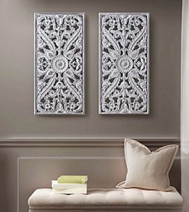 Madison Park Botanical Distressed Carved Wood 2-pc. Wall Art Set  Retail $150