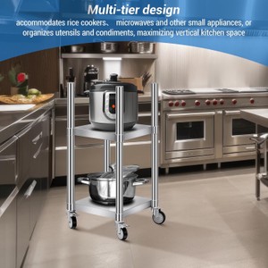 Shimeyao 14 x 14 x 31 Rice Warmer Stand Stainless Steel Rice Warmer Stand with 2 Shelves and 4 Casters Cooking Equipment Storage for Kitchen Restaurant - storage shelf only - rice warmer not included - Retail $110