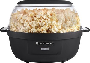 West Bend Stir Crazy Hot Oil Popcorn Popper, Popcorn Maker Machine with Large Serving Bowl Lid and Stirring Rod, 6 Qt, Black - Retail $66