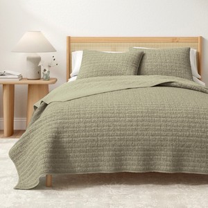 FullQueen - Waffle Weave Cotton Quilt Set - 1 quilt 2 shams - Eucalyptus Green - Retail $138