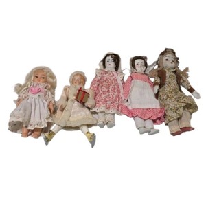Lot of 5 Small Collectible Dolls  Porcelain Dolls, Victorian Style & Ice Skater Ornament