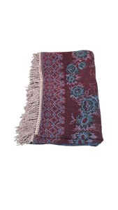 Rectangular Floral Fringe Accent Rug  Throw Rug, Burgundy & Blue