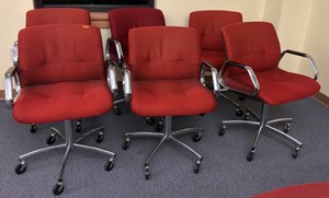 Red chairs, six chairs in lot  (r203)