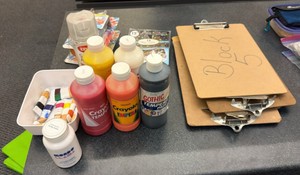 paint balloons, tie-dye, and clipboards  (r202)
