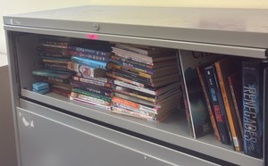 shelf of miscellaneous books  (r211)