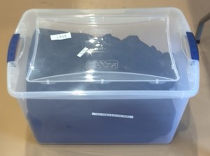 tall table and stage skirt with bin (gym)