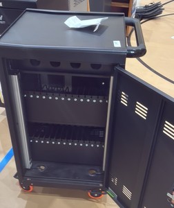 Black Chromebook charging station on wheels (gym)