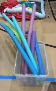 7 pool noodles plus bin (gym)