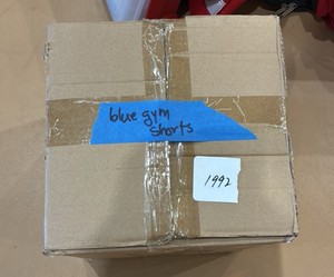 Box of Blue gym shorts (gym)