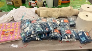 brand new bags of fabric, paint, paper towels, fabric, and letter stamps (r137)