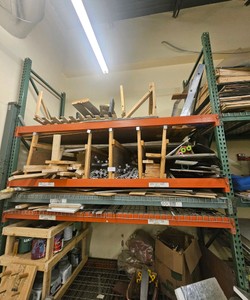 shelving with misc materials (Drywall not included) (R139)