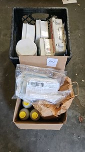 crate of first aid hand sanitizer masks  (r140)
