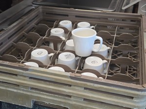 Lot of (13) Commercial Coffee Mugs with Tray