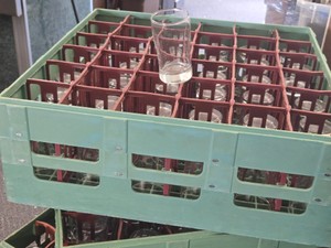 Lot of (34) Commercial Heavy Base Curved Glass Tumblers with Glass Tray