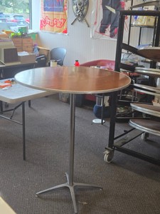 Lot of (10) Commercial Wood High-Top Tables with Rolling Cart